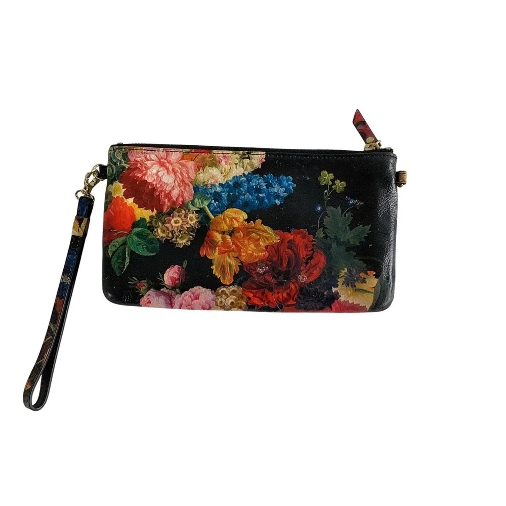 Lodis Leather Floral Print Wristlet Clutch Wallet Black Multi A285122 042 000